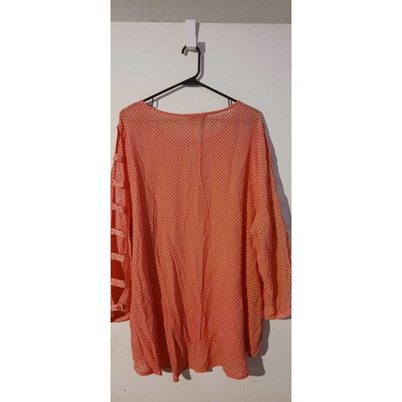 3X Peachy Orange w Dots PEEKABOO Sleeves Top Women's Plus 🍑Fred David - Picture 5 of 7